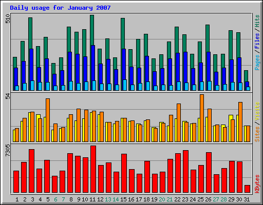 Daily usage for January 2007