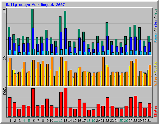 Daily usage for August 2007